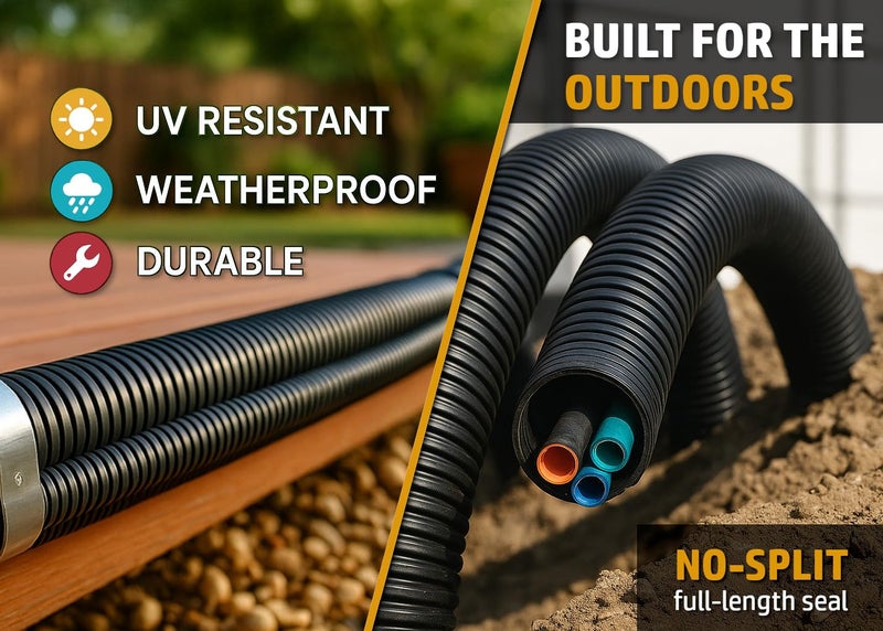 MGI SpeedWare Corrugated Non-Split Conduit, Black Wire Tubing for High-Temperature Automotive Harness and Indoor Outdoor Wire Management - 25ft Length (Inner Diameter 3/4") - Image 5